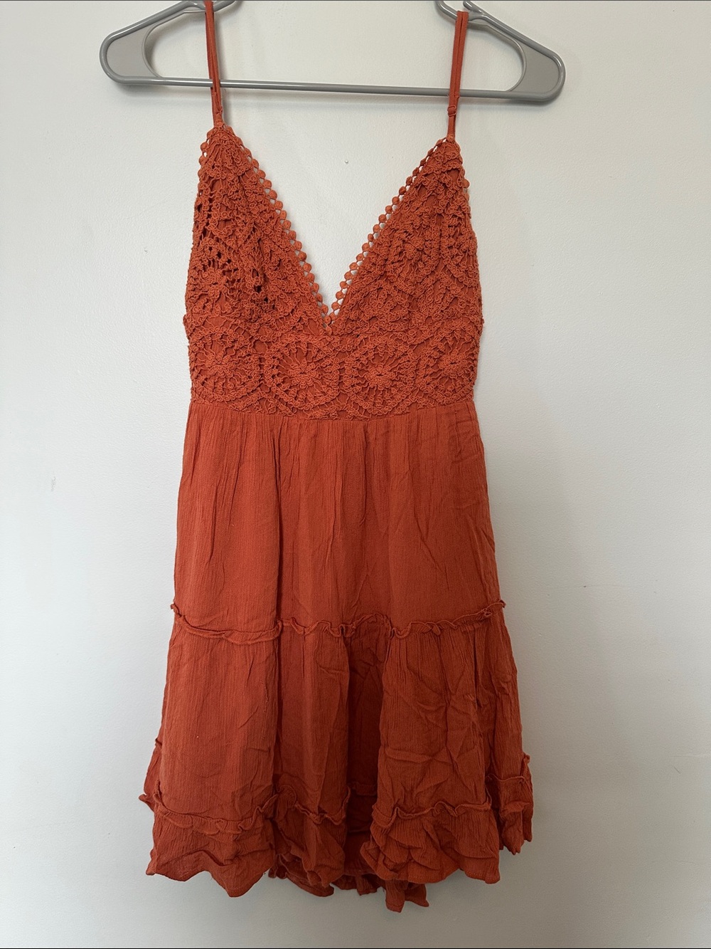 Illa Illa Crochet Bodice Spaghetti Strap Dress - Rust Orange